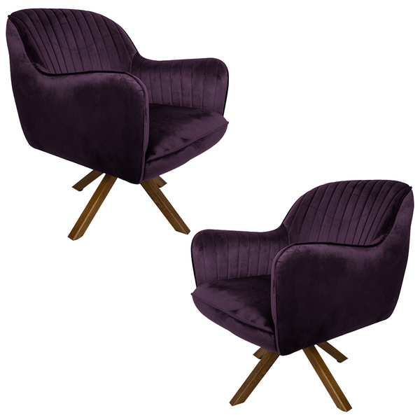 Kit 2 Poltronas Decorativas Hannah Pés De Madeira Giratório V