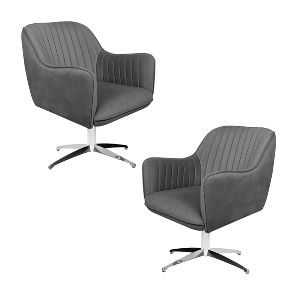 Kit 2 Poltronas Decorativas Hannah Pés Evo Polido Veludo Cinz