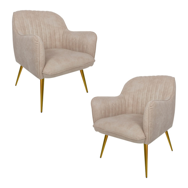 Kit 2 Poltronas Decorativas Hannah Pés Palito Gold Pet Fendi