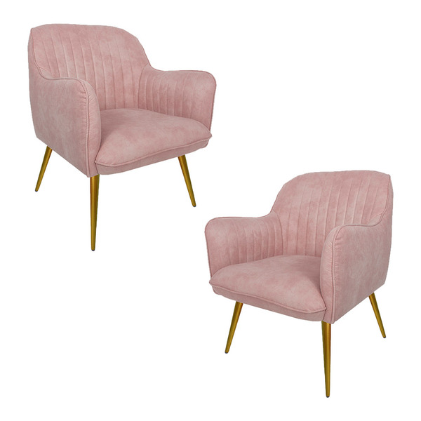 Kit 2 Poltronas Decorativas Hannah Pés Palito Gold Pet Rosa G