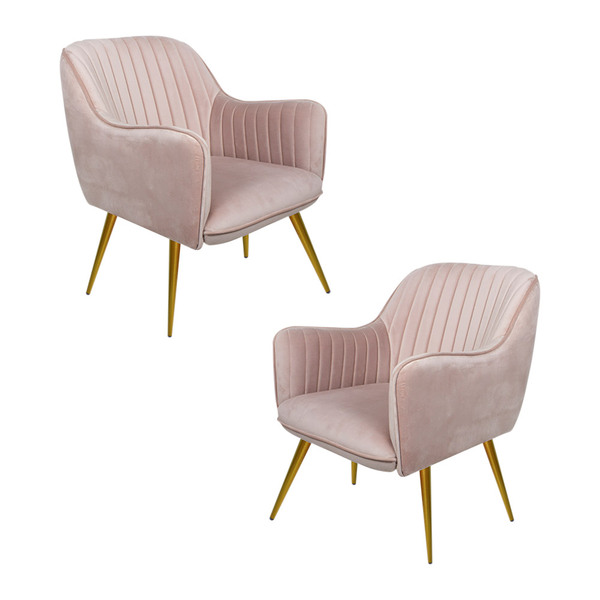 Kit 2 Poltronas Decorativas Hannah Pés Palito Gold Veludo Ros