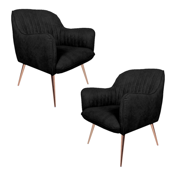 Kit 2 Poltronas Decorativas Hannah Pés Rosê Palito Veludo Pre