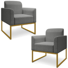 Kit 2 Poltronas Decorativas Isabella Base Industrial Linho Gr