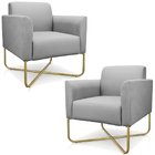 Kit 2 Poltronas Decorativas Isabella Base X Suede Cinza/doura