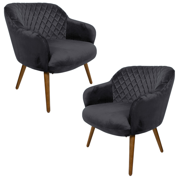 Kit 2 Poltronas Decorativas Kitana Pés Palito Veludo Cinza G1