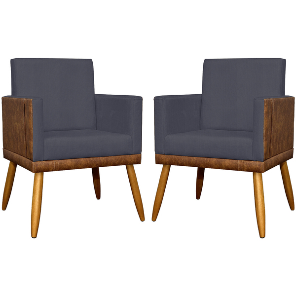 Kit 2 Poltronas Decorativas Lis Corino E Linho Cores Pé Palit