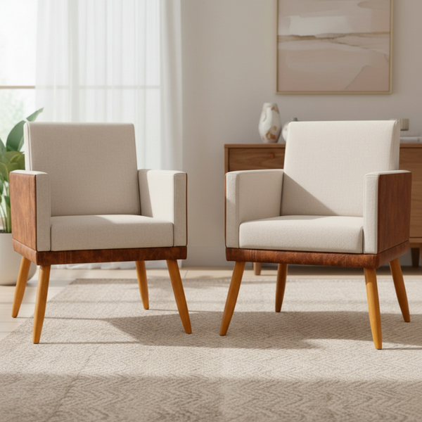 Kit 2 Poltronas Decorativas Lis Para Sala Linho Corino