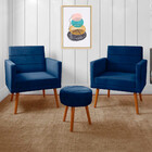 Kit 2 Poltronas Decorativas Nina + Puff Veludo Azul Star Conf