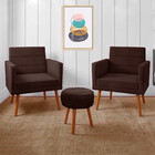 Kit 2 Poltronas Decorativas Nina + Puff Veludo Marrom - Speci