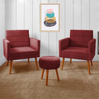 Kit 2 Poltronas Decorativas Nina + Puff Veludo Vinho Star Con