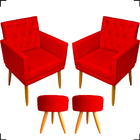 Kit 2 Poltronas Decorativas Nina Com Base E Capitonê + 2 Puff