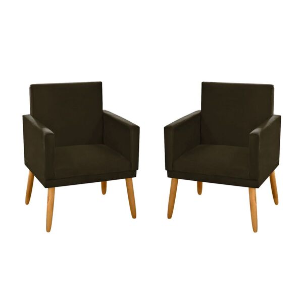 Kit 2 Poltronas Decorativas Nina Luxo Suede Marrom Escuro
