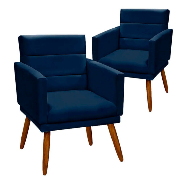 Kit 2 Poltronas Decorativas Nina Veludo Azul Speciale Home