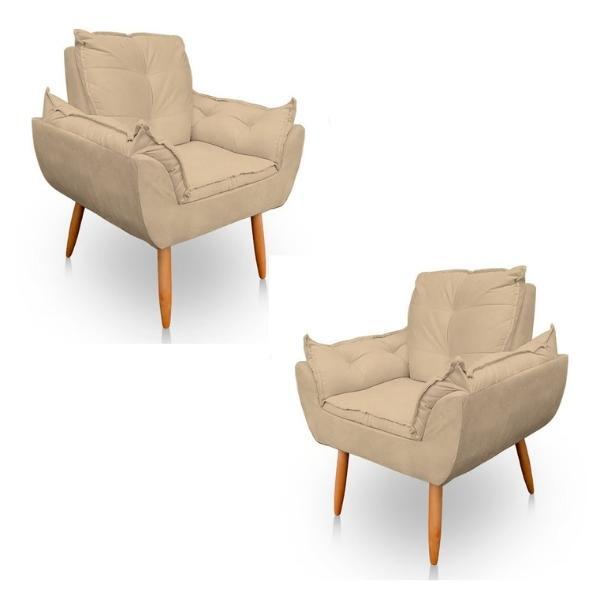 Kit 2 Poltronas Decorativas Opala Sala De Estar Veludo Bege G