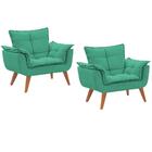 Kit 2 Poltronas Decorativas Opala Suede Azul Turquesa