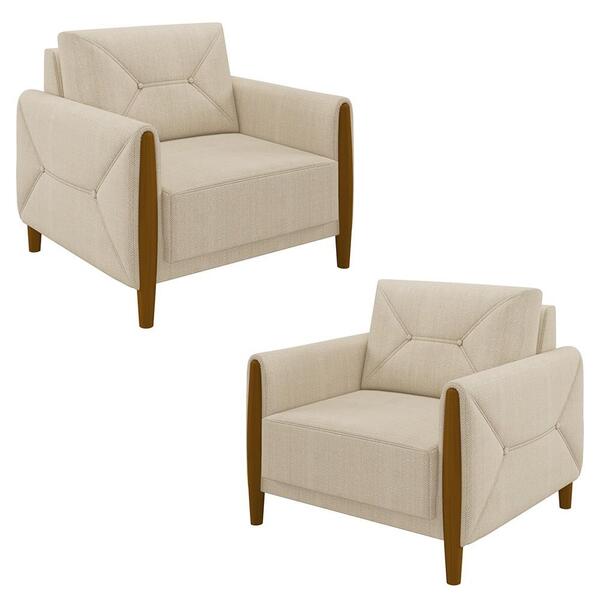 Kit 2 Poltronas Decorativas Para Sala 95cm Pés Madeira Quebec