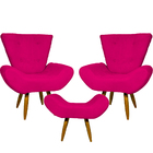 Kit 2 Poltronas Decorativas Para Sala Emilia + Puff Emilia Su