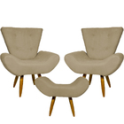 Kit 2 Poltronas Decorativas Para Sala Emilia + Puff Emilia Su