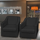 Kit 2 Poltronas Decorativas Para Sala Mila Corino Preto Pé De