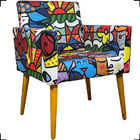 Kit 2 Poltronas Decorativas Para Sala Nina + 2 Puff Estampa R