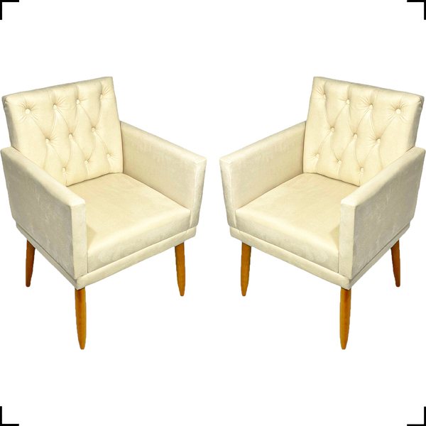 Kit 2 Poltronas Decorativas Para Sala Nina Com Base E Capiton