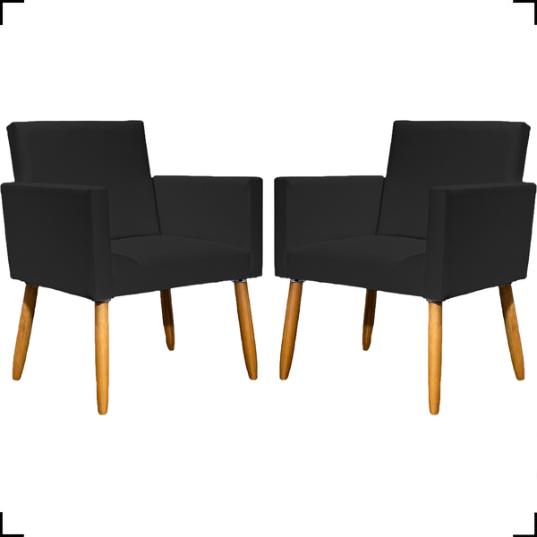 Kit 2 Poltronas Decorativas Para Sala Nina Corino Preto Pé Ca