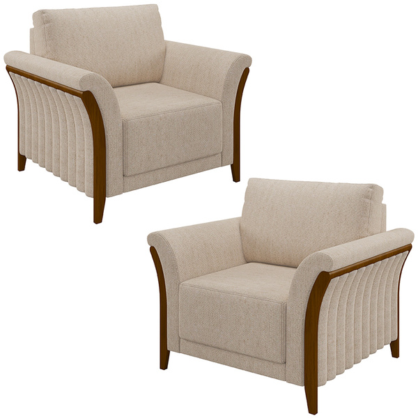 Kit 2 Poltronas Decorativas Pés Em Madeira Market Linho Cru G