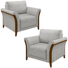 Kit 2 Poltronas Decorativas Pés Em Madeira Market Veludo Cinz