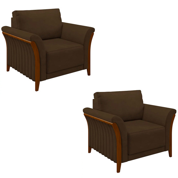 Kit 2 Poltronas Decorativas Pés Em Madeira Market Veludo Marr