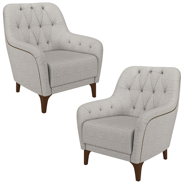 Kit 2 Poltronas Decorativas Pés Em Madeira Petra Linho Cinza