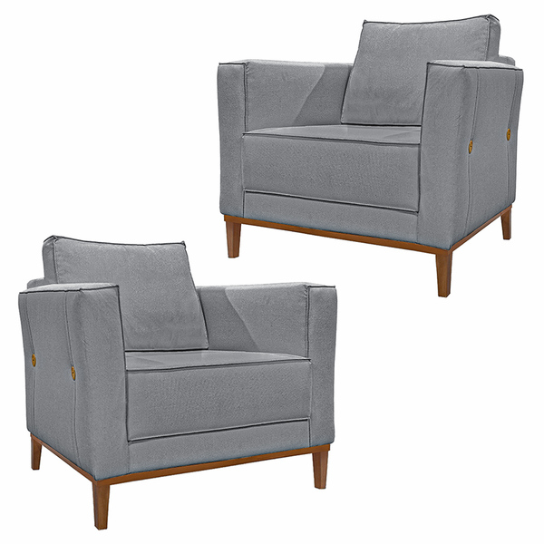 Kit 2 Poltronas Decorativas Pés Em Madeira Tarantino Linho Ci