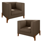 Kit 2 Poltronas Decorativas Pés Madeira Castanho Ancara Suede