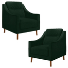 Kit 2 Poltronas Decorativas Pés Madeira Eriksen Veludo Verde
