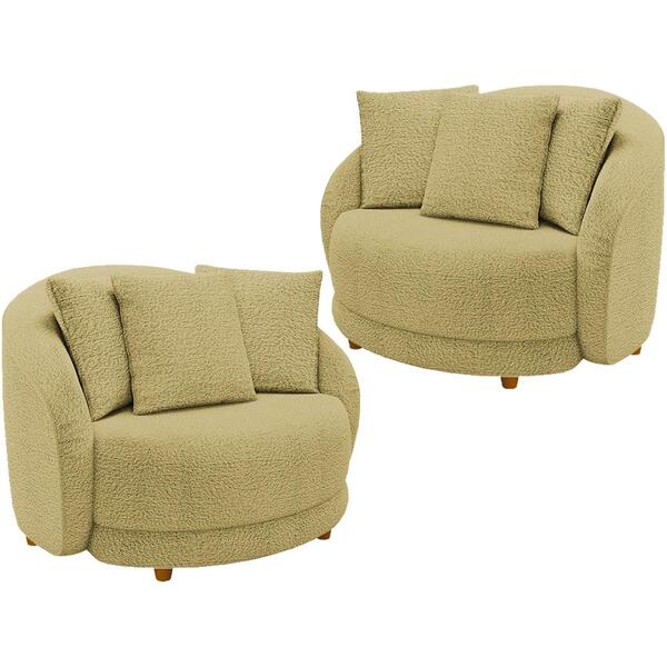 Kit 2 Poltronas Decorativas Pes Madeira Maly Boucle Moll