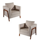Kit 2 Poltronas Decorativas Pés Madeira Mucari Linho Bege - G
