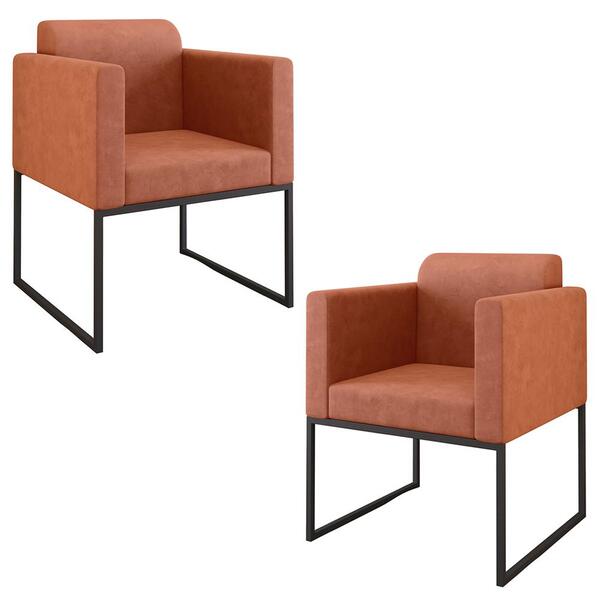 Kit 2 Poltronas Decorativas Pés Metálicos Anita Veludo 400 F0