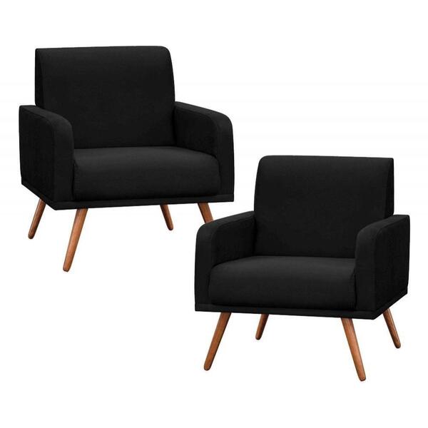 Kit 2 Poltronas Decorativas Pés Palito Carla Suede D05 Preto