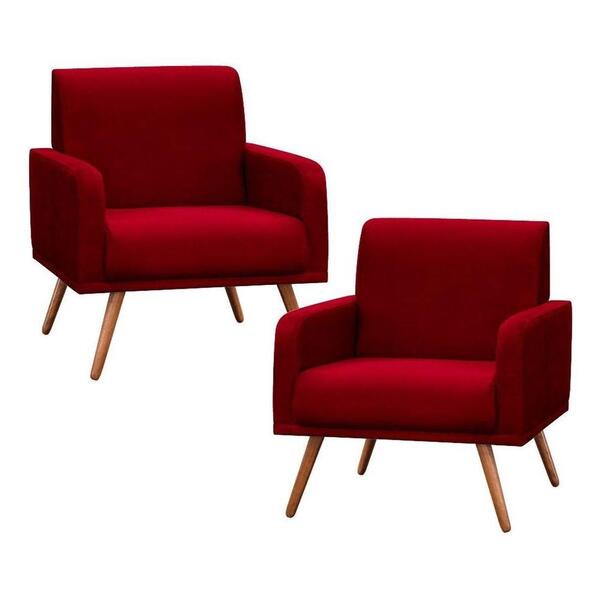 Kit 2 Poltronas Decorativas Pés Palito Carla Suede D05 Vermel