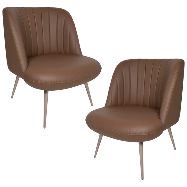 Kit 2 Poltronas Decorativas Pés Palito Champagne Dortmund Pu