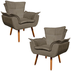 Kit 2 Poltronas Decorativas Pés Palito Charger Suede Nude G19