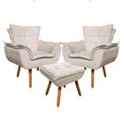 Kit 2 Poltronas Decorativas Pés Palito Com Puff Opla Suede Be