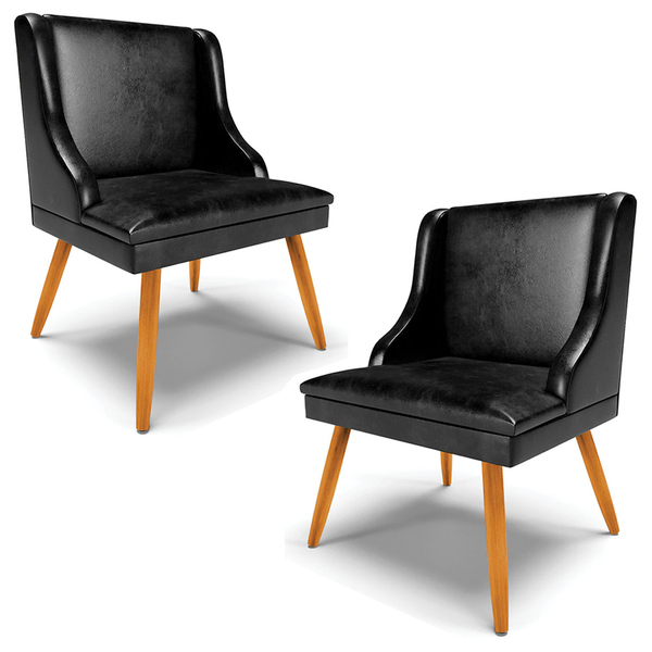 Kit 2 Poltronas Decorativas Pés Palito De Madeira Firenze Pu