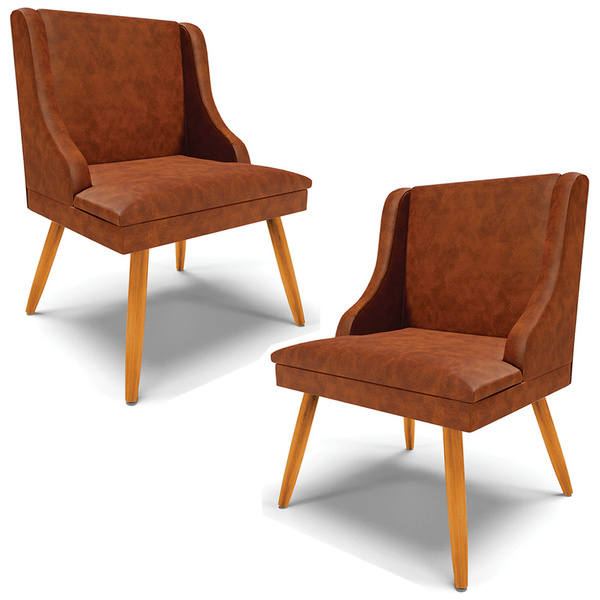 Kit 2 Poltronas Decorativas Pés Palito De Madeira Firenze Pu