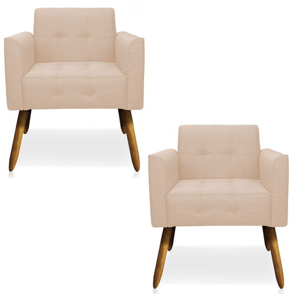 Kit 2 Poltronas Decorativas Pés Palito Karen Linho Bege G19 -