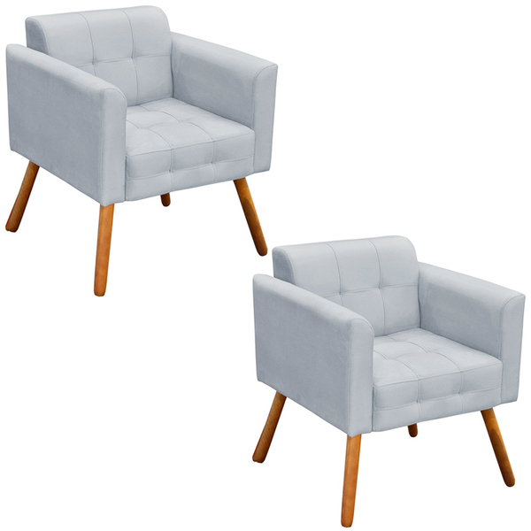 Kit 2 Poltronas Decorativas Pés Palito Karen Suede Cinza G19