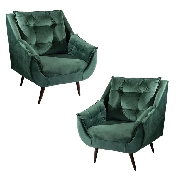 Kit 2 Poltronas Decorativas Pés Palito Partenon Veludo Verde