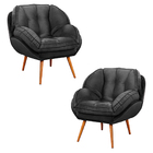 Kit 2 Poltronas Decorativas Pés Palitos Giroud Veludo Cinza C