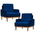 Kit 2 Poltronas Decorativas Pés Retrô Lady Suede D05 Azul Mar