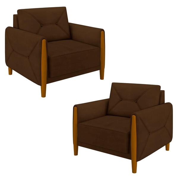 Kit 2 Poltronas Decorativas Quebec M22 Veludo Marrom - Mpozen