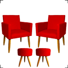 Kit 2 Poltronas Decorativas Reforçadas Para Sala Nina + 2 Puf